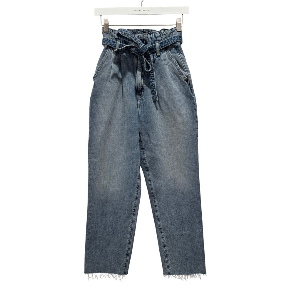 Abercrombie Fitch Mom Jean High Rise Paperbag Belted Frayed Hem Light Wash Sz 25